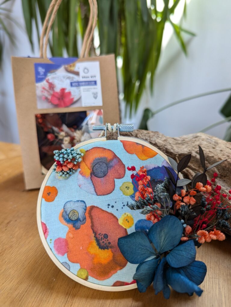 Kit Mini-Tambour Fleuri – Tissu upcyclé & fleurs séchées