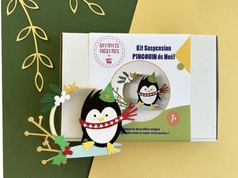 Kit créatif – Cercle avec un PINGOUIN en papiers pré-découpés à coller