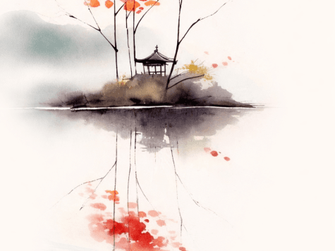 Paysage japonais à l’aquarelle et à l’encre
