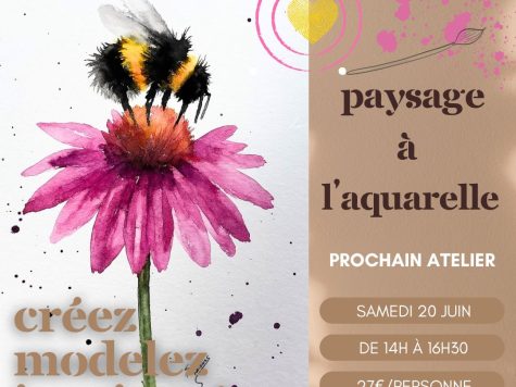Le bourdon sur sa fleur,  l&rsquo;aquarelle et encre de chine