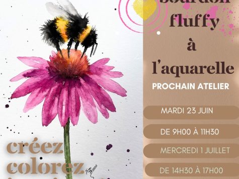 Le bourdon sur sa fleur,  l&rsquo;aquarelle et encre de chine