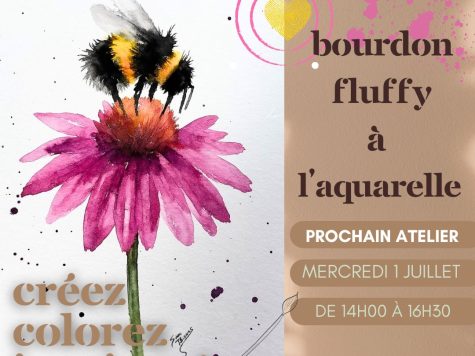 Le bourdon sur sa fleur,  l&rsquo;aquarelle et encre de chine