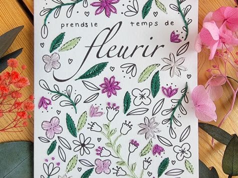 Carte à broder – Prends le temps de fleurir