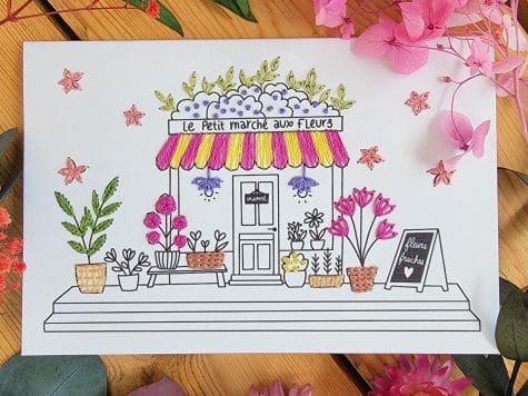 Carte à broder – Le petit marché aux fleurs