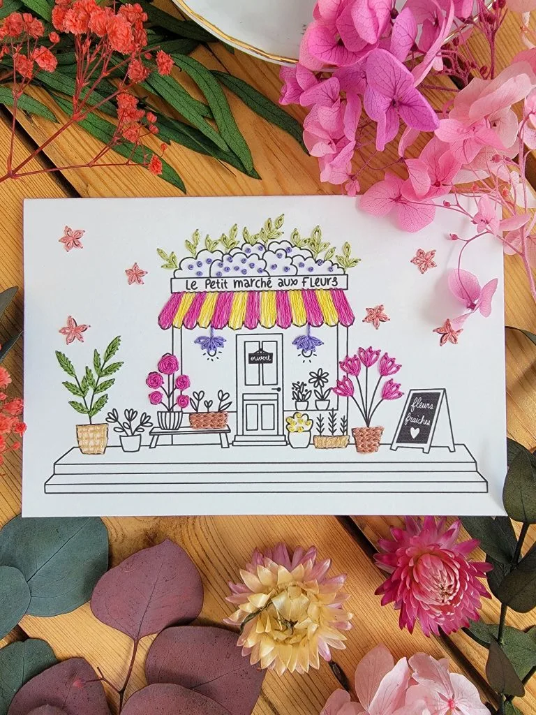 Carte à broder – Le petit marché aux fleurs