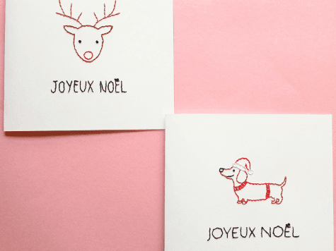 Pack 2 Cartes à broder Renne et Teckel Noël
