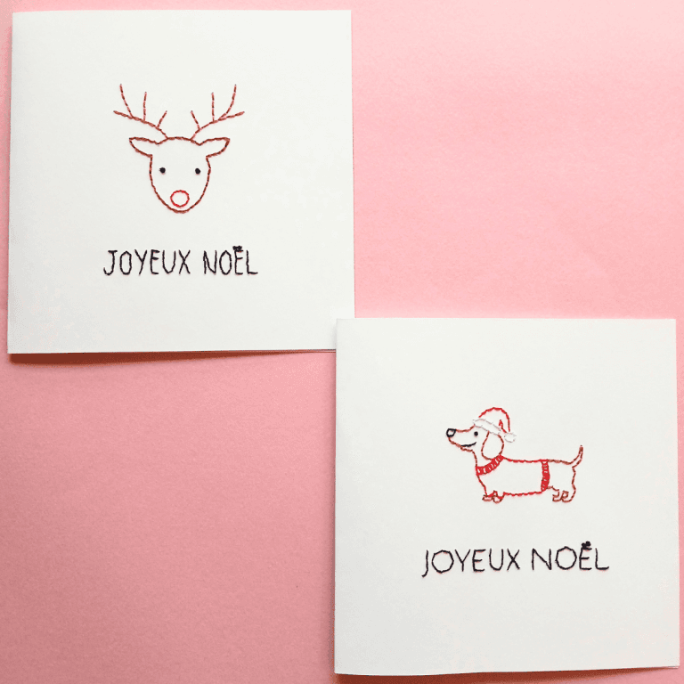 Pack 2 Cartes à broder Renne et Teckel Noël