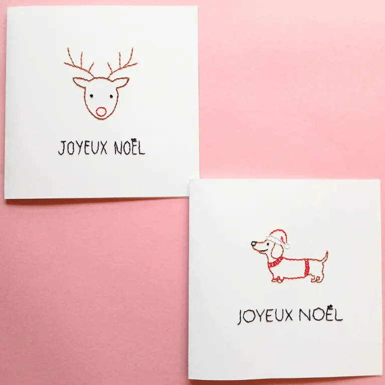 Pack 2 Cartes à broder Renne et Teckel Noël
