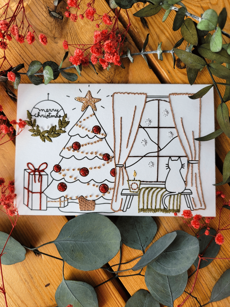 Carte à broder Noël – Noël à la maison