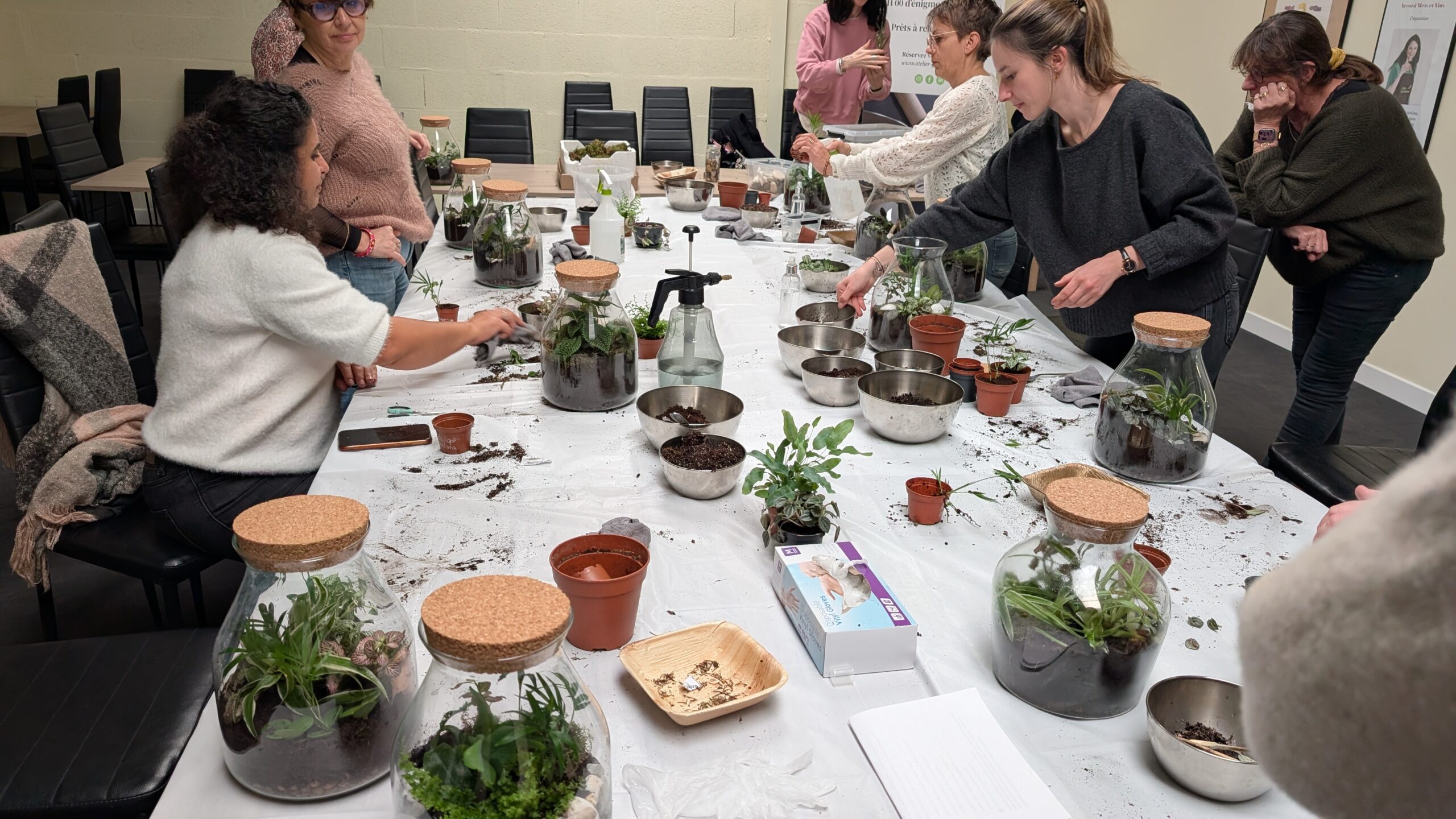 Création de terrariums lors d’un atelier en entreprise