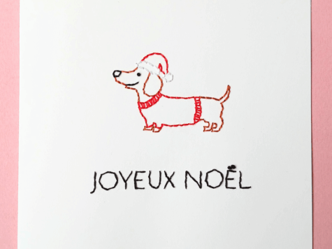 Carte à broder Teckel de Noël